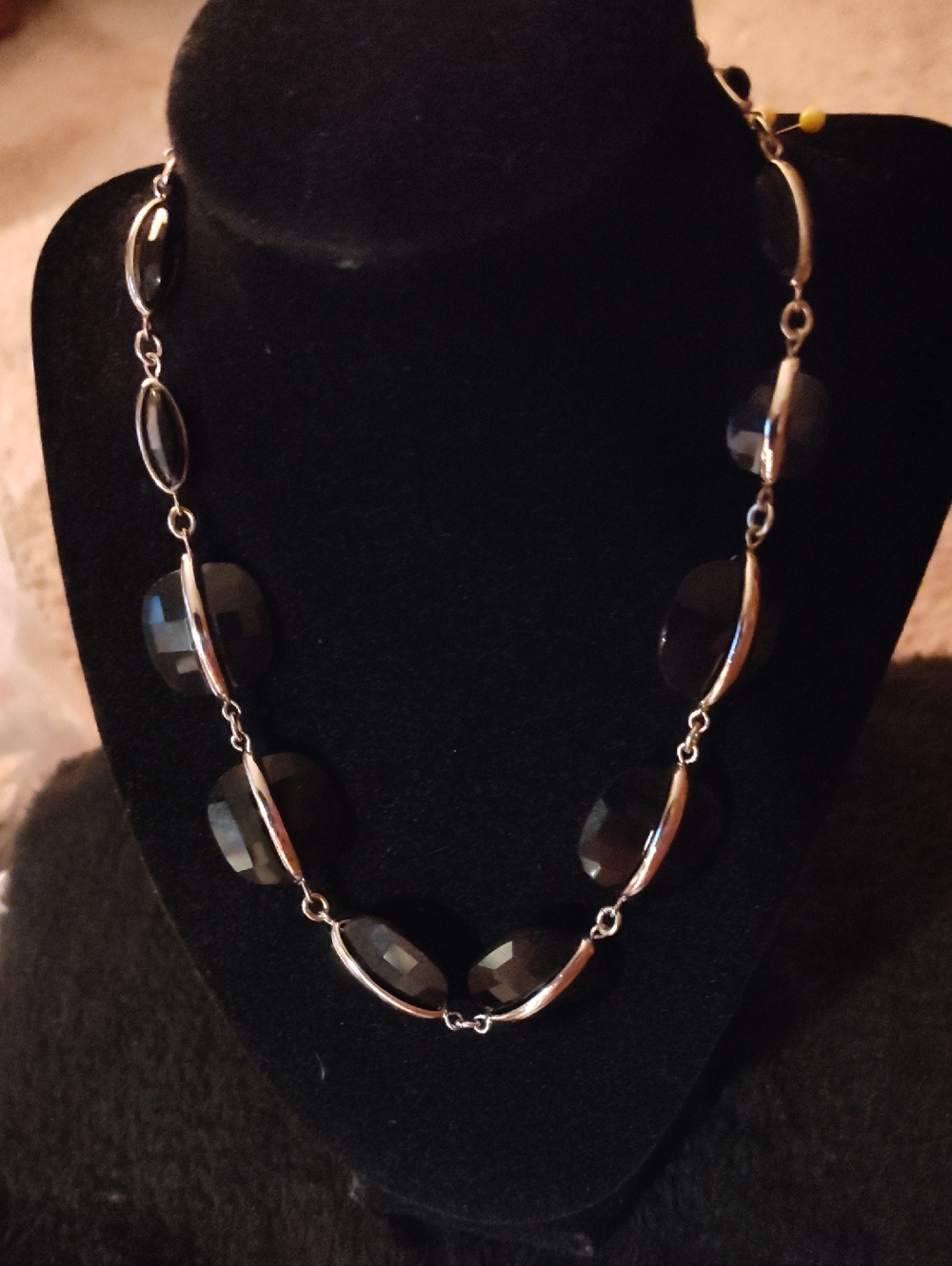 Lia Sophia Faceted Black Bead Necklace with Silver-Tone Links